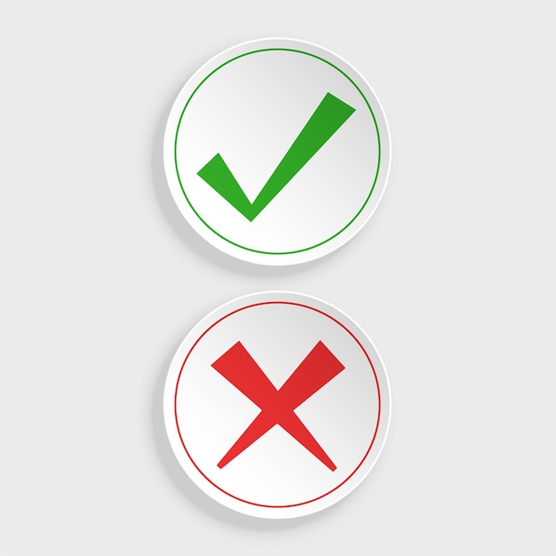 Free vector check mark and cross buttons in sticker style design