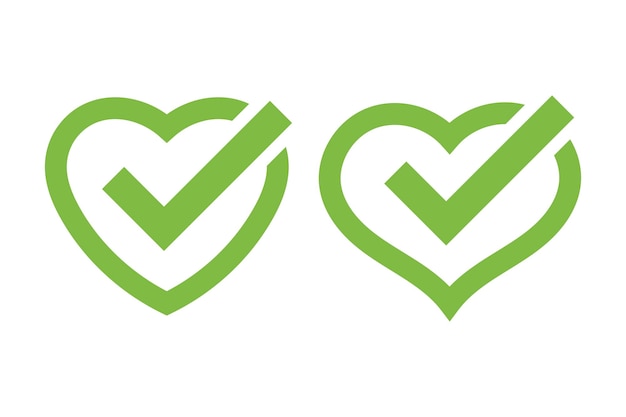 Free Vector check mark green heart outlines