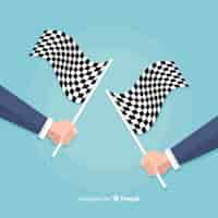 Free vector checkered flag background with hands