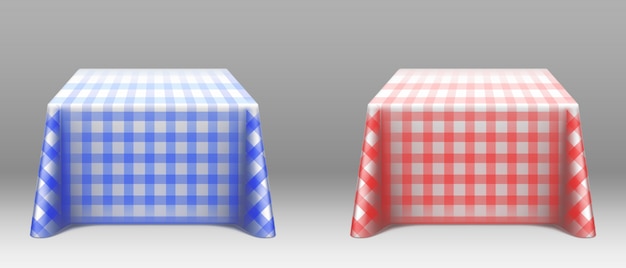 Checkered tablecloths on square tables mockup