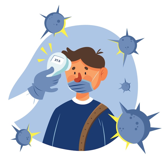 Free Vector checking body temperature man surrounded by viruses