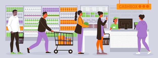 Free Vector checkout in supermarket composition