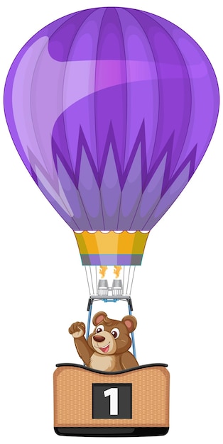 Free vector cheerful bear in a hot air balloon