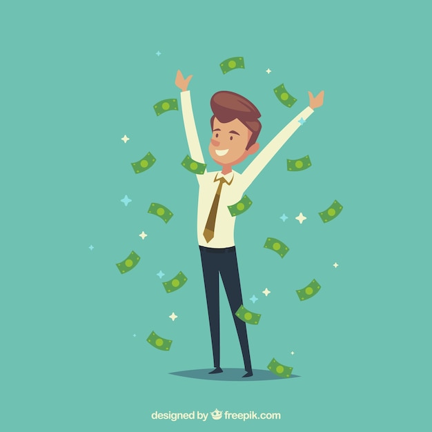 Free Vector cheerful businessman with bills