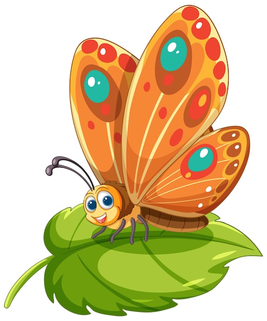 Free vector cheerful butterfly on a green leaf