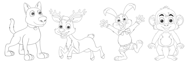 Free Vector cheerful cartoon animal friends line art