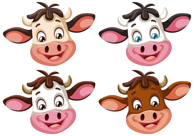 Free vector cheerful cartoon cows expression set