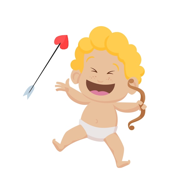 Cheerful cartoon cupid with bow and arrow