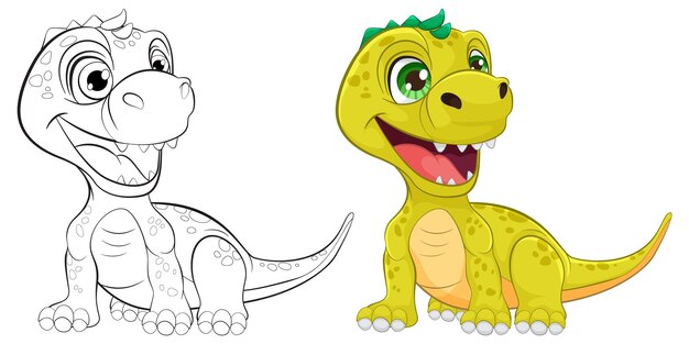 Cheerful Cartoon Dinosaur Before and After