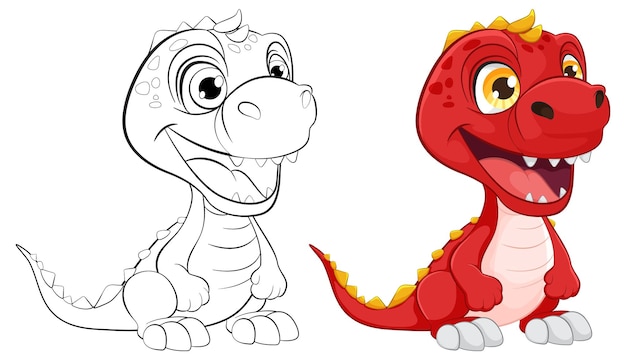 Cheerful Cartoon Dragon Before and After Coloring