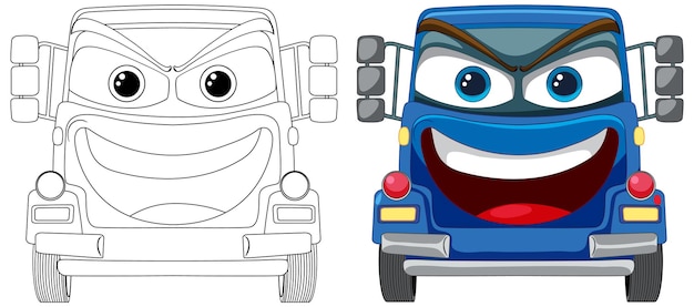 Free vector cheerful cartoon trucks with expressions