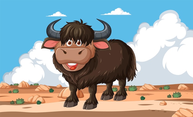 Free Vector cheerful cartoon yak on a sunny day