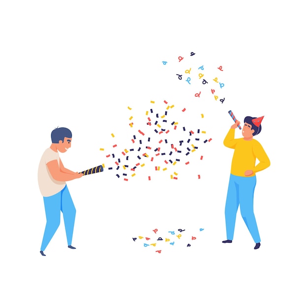 Free Vector cheerful celebrating people with confetti flat  illustration