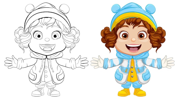 Free vector cheerful chubby girl in winter hat and coat