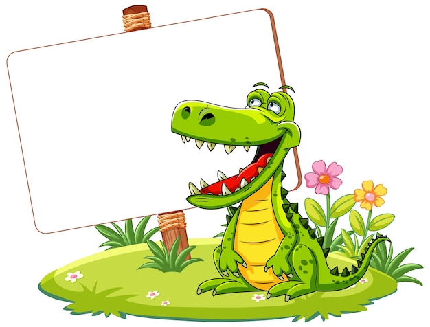 Cheerful Crocodile with Blank Sign