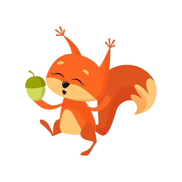 Free Vector cheerful cute squirrel holding nut and dancing