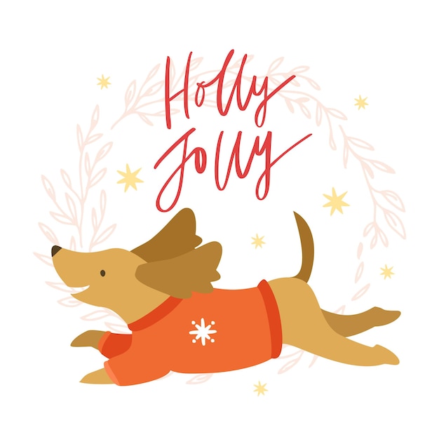 Cheerful dachshund dog Holly jolly