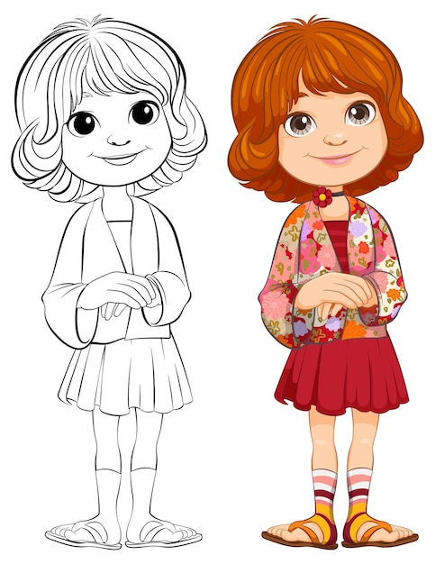 Free Vector cheerful girl before and after coloring