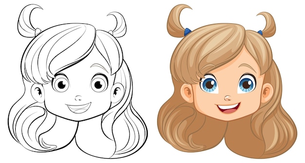 Free Vector cheerful girl cartoon smiling head and doodle outline