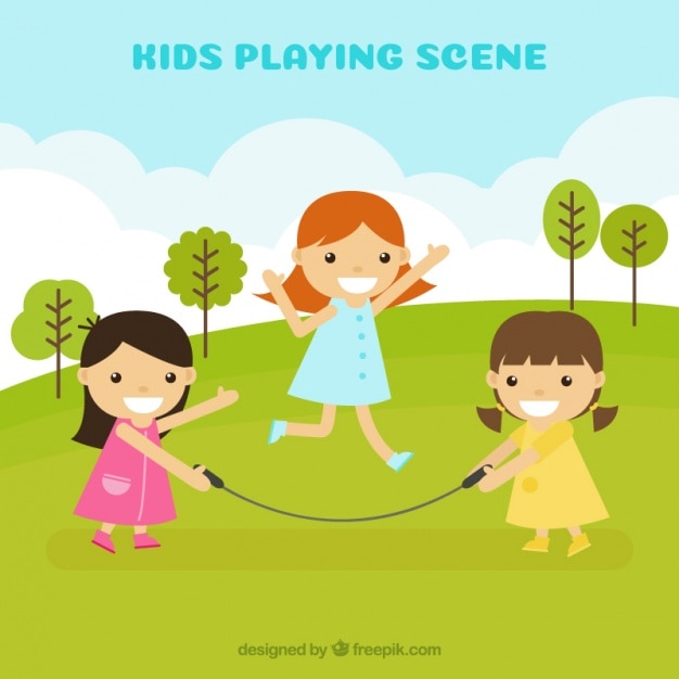 Free Vector cheerful girls playing with jump rope outdoors