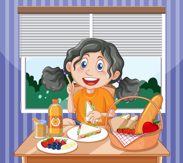 Free Vector cheerful kid enjoying mealtime