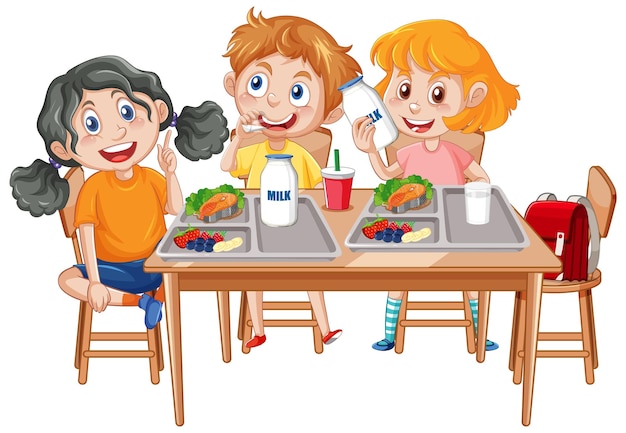 Free Vector cheerful kids enjoying mealtime