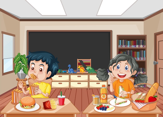 Free Vector cheerful kids enjoying mealtime