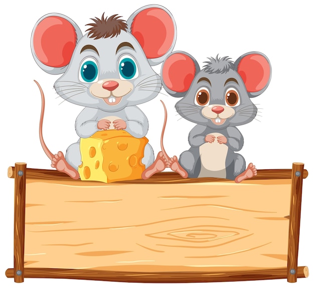 Free vector cheerful mice with cheese illustration