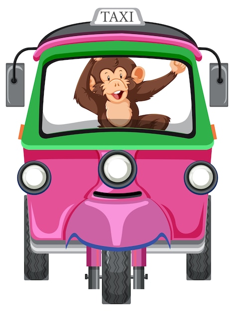 Free Vector cheerful monkey driving colorful taxi