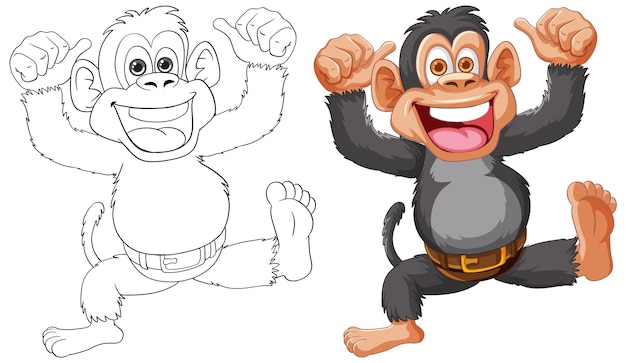 Free Vector cheerful monkey illustration before and after