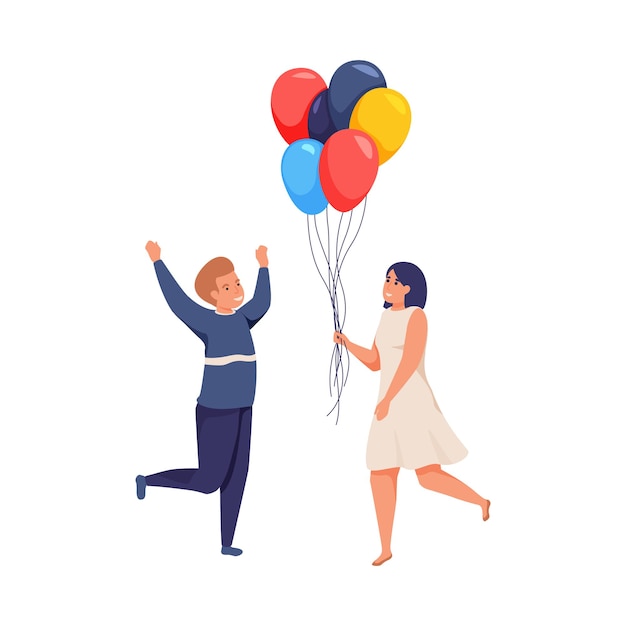 Cheerful people with colorful balloons flat isolated illustration