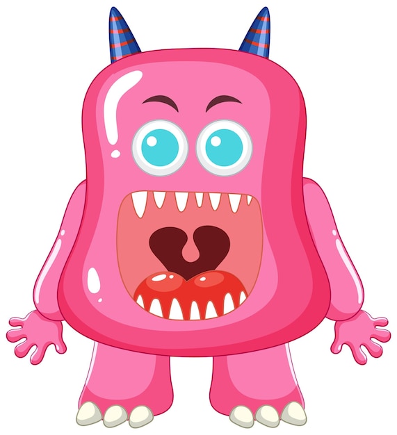 Free vector cheerful pink alien monster cartoon character with open mouth