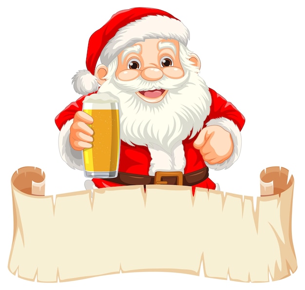 Free Vector cheerful santa claus holding beer with empty paper roll