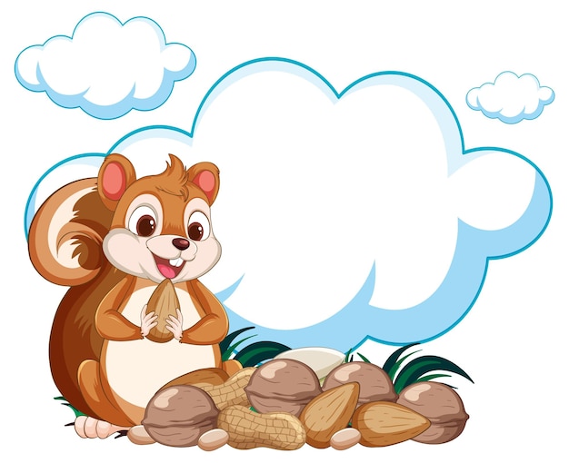 Free vector cheerful squirrel with nuts and clouds