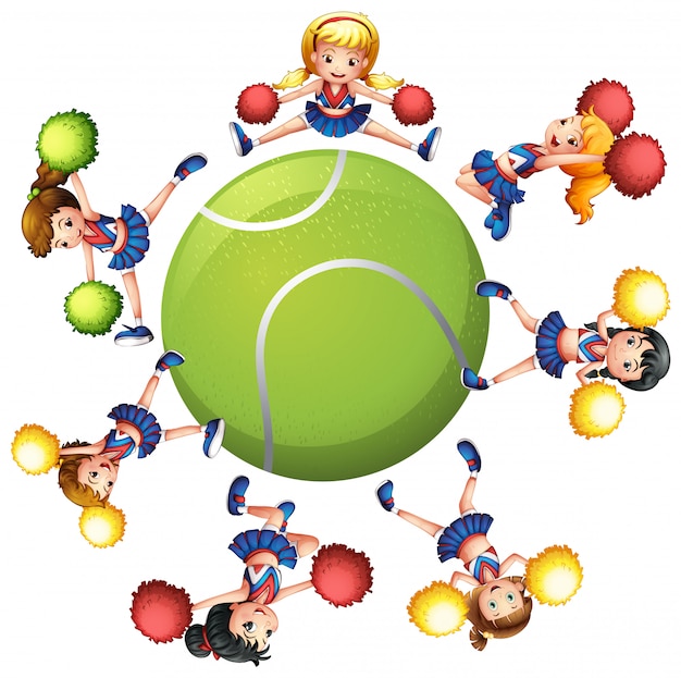 Free Vector cheerleaders dancing around tennis ball