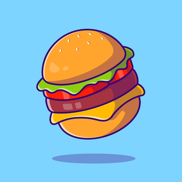 Free vector cheese burger cartoon illustration. flat cartoon style