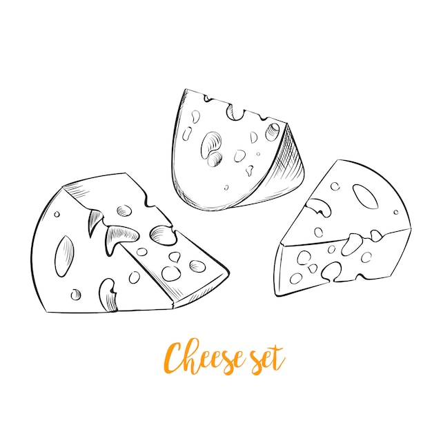 Cheese sketch handdrawn set