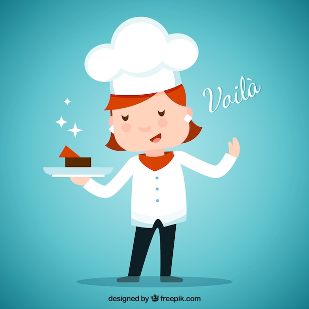 Chef character background with a delicious cake