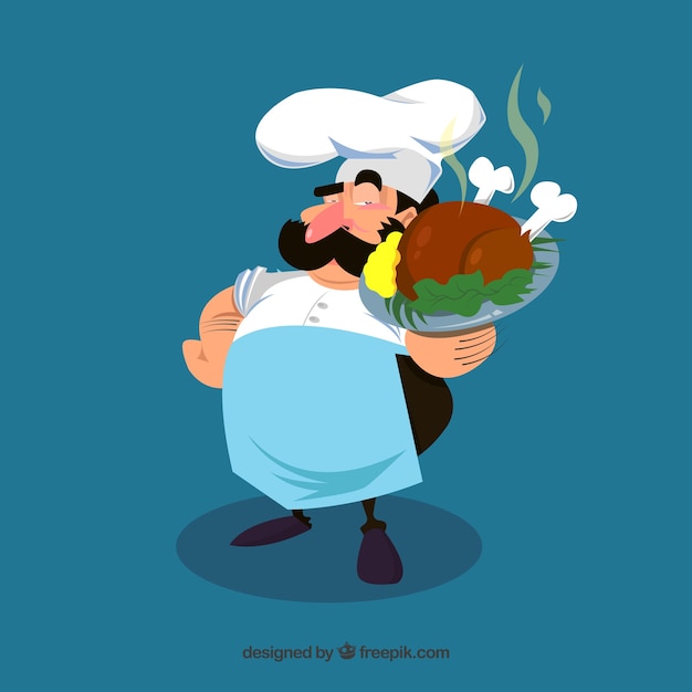 Free Vector chef character background with delicious chicken