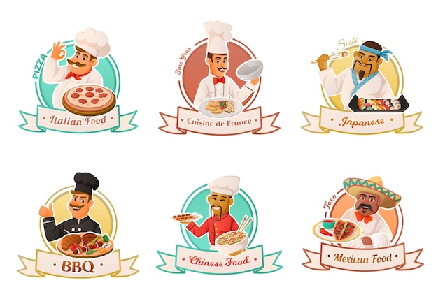 Chef Emblem Cartoon Set