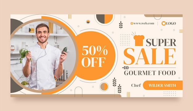 Free Vector chef and gastronomy horizontal sale banner template