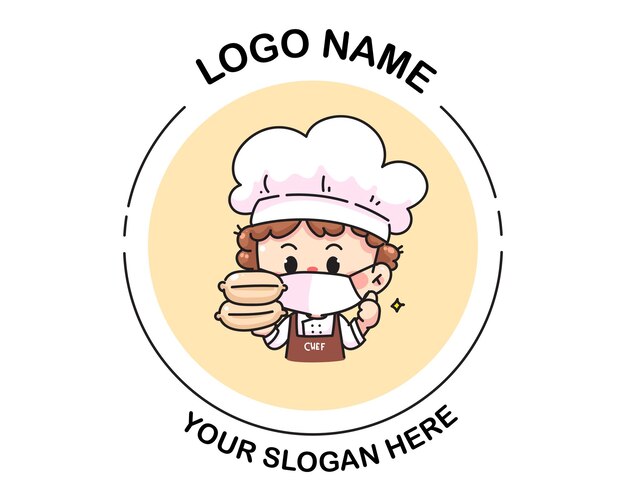 Chef holding food box logo. cartoon art illustration