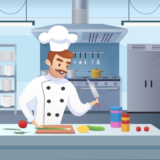 Free Vector chef in process preparing a restaurant menu