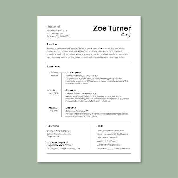 Chef  resume template design