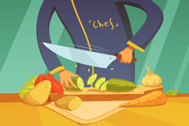 Free Vector chef slicing vegetables