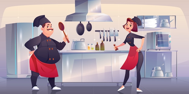 Free vector chef and sous chef on kitchen. restaurant staff