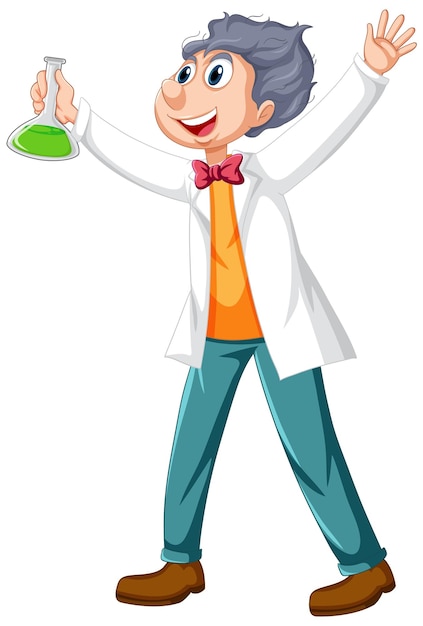 A chemist holding beaker on white background