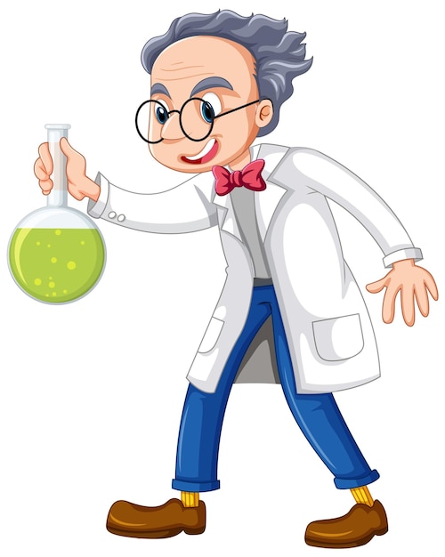 A chemist holding beaker on white background