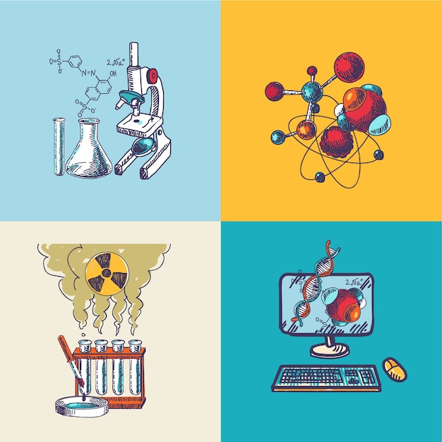 Chemistry icon sketch composition