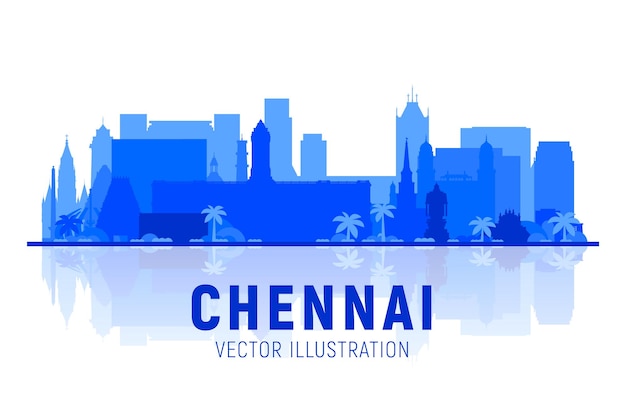 Free Vector chennai  india  skyline silhouette with panorama in white background vector illustration business travel and tourism concept with modern buildings image for presentation placard and website